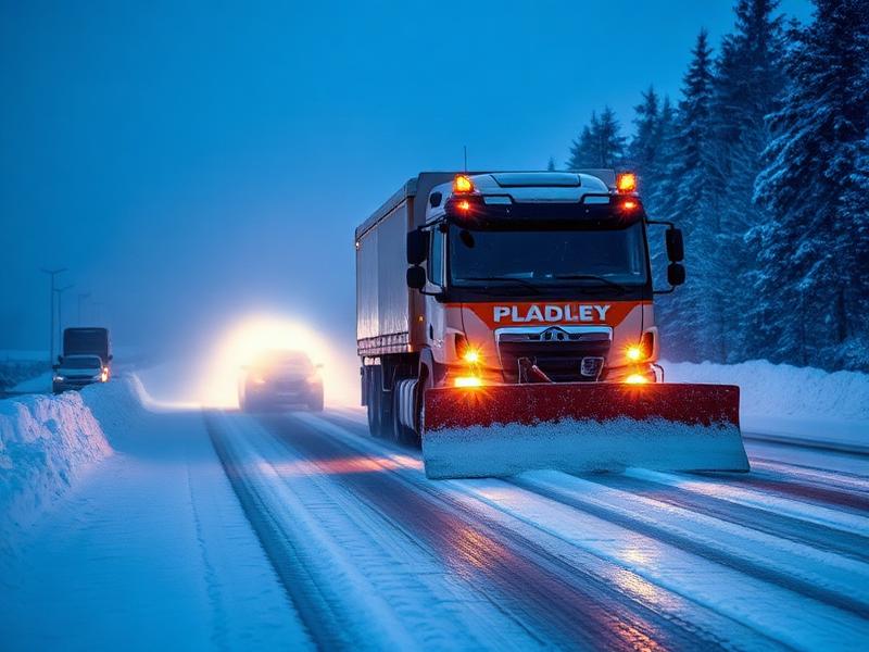 Brøytebil rydder snø fra vei om vinteren